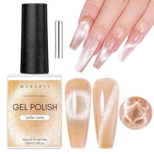 Makartt Cat Eye UV Gel - 10 ml Glitter Gel for Nails with Cat Eye Magnetic Stick Soak Off Magnetic UV Nail Polish DIY Manicure at Home Nail Art Design Valentine's Day Gift, Latte Lane von Makartt