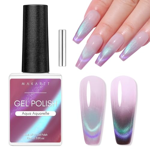 Makartt Cat Eye UV Gel - 10ml Doppelte Blitzeffekte Cat Eye Nagellack mit Magnet Stick Magnetischer UV LED Gel Nail Polish für Maniküre Home DIY Geschenk, Aqua Aquarelle von Makartt