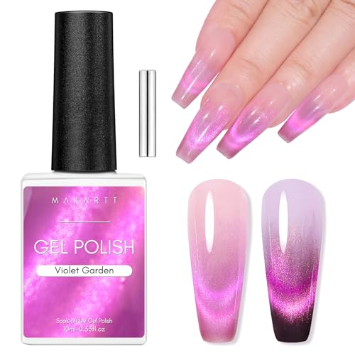 Makartt Cat Eye UV Gel - 10ml Doppelte Blitzeffekte Cat Eye Nagellack mit Magnet Stick Magnetischer UV LED Gel Nail Polish für Maniküre Home DIY Geschenk, Violet Garden von Makartt