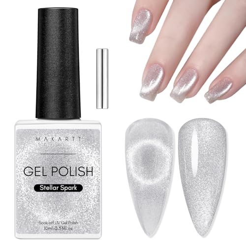 Makartt Cat Eye UV Gel - 10ml Shiny Galaxy Cat Eye Nagellack mit Magnet Stick Magnetischer UV LED Gel Nail Polish für Maniküre Home DIY Geschenk, Stellar Spark von Makartt