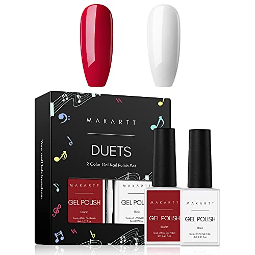Makartt Gel Nagellack Set, Gel Polish Rot-Weiss Farben Gel Nail Polish UV Led Pure Gel Soak Off Duets Collection 8ml 2 Pcs (Rot-Weiss) von Makartt