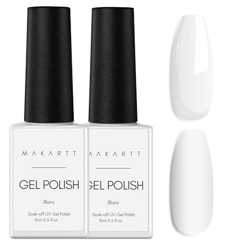 Makartt Gel Nagellack Set - 2 Stück 15ml Gel Nail Polish Weißer Gelnagellack für UV Lampe Soak Off Reine Farben Schellack Nagellack für DIY Maniküre Nail Art Design Home Salon,Blanc von Makartt