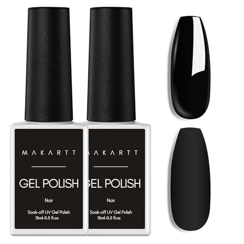 Makartt Gel Nagellack Set - 2 Stück 15ml Gel Nail Polish Schwarz Gelnagellack für UV Lampe Soak Off Reine Farben Schellack Nagellack für DIY Maniküre Nail Art Design Home Salon,Noir von Makartt