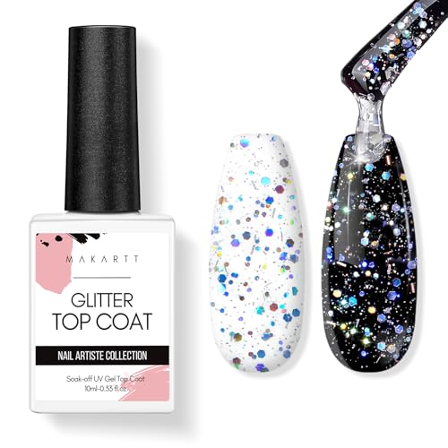 Makartt Glitter Top Coat Gel Nail Polish No Wipe Nail Gel Polish High Gloss Shiny Finish Gel Coat for Acrylic Nails Soak Off Nail Coat for Long Lasting,UV/LED Needed von Makartt