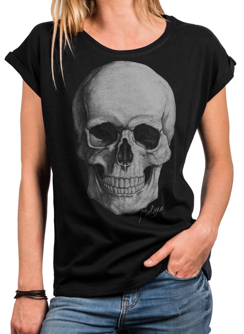 Coole Sommer Tops Mit Print Skull Totenkopf Tshirt Damen Rockige Vintage Gothic Motive Schwarz Grau Blau Große Größen Xs - 5Xl von MakayaShirts