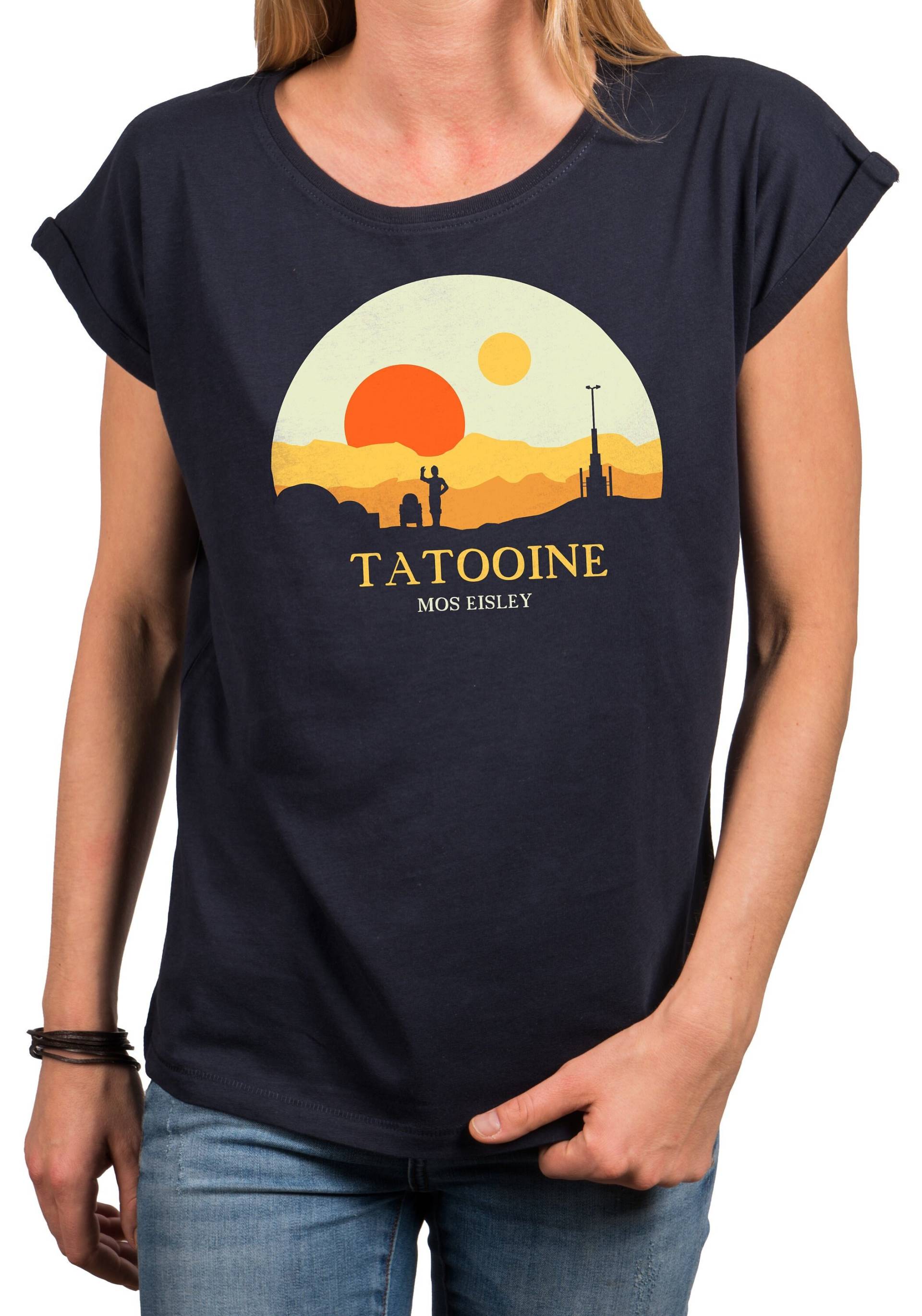 Cooles Damen T-Shirt Mit Aufdruck, Tattooine, Locker Geschnitten, Große Größen, Rundhalskragen, Blau, Gr. Xs Bis 5Xl von MakayaShirts