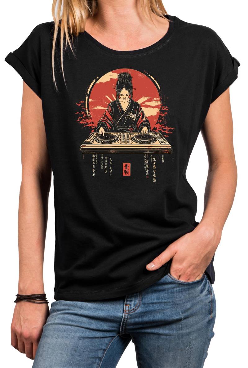 Damen T-Shirt Mit Dj Motiv Im Asia Design - Kurzarm Shirt Aus Baumwolle Streetwear Look, Für Techno Rave Festival, Oversize Stil Xs 5Xl von MakayaShirts