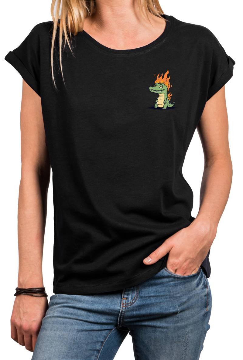Damen T-Shirt Mit Drachen Print - Baumwollshirt Kleinem Logo-Aufdruck Auf Der Brust Kurzarm Top Fantasy Motiv Für Frauen & Mädchen von MakayaShirts