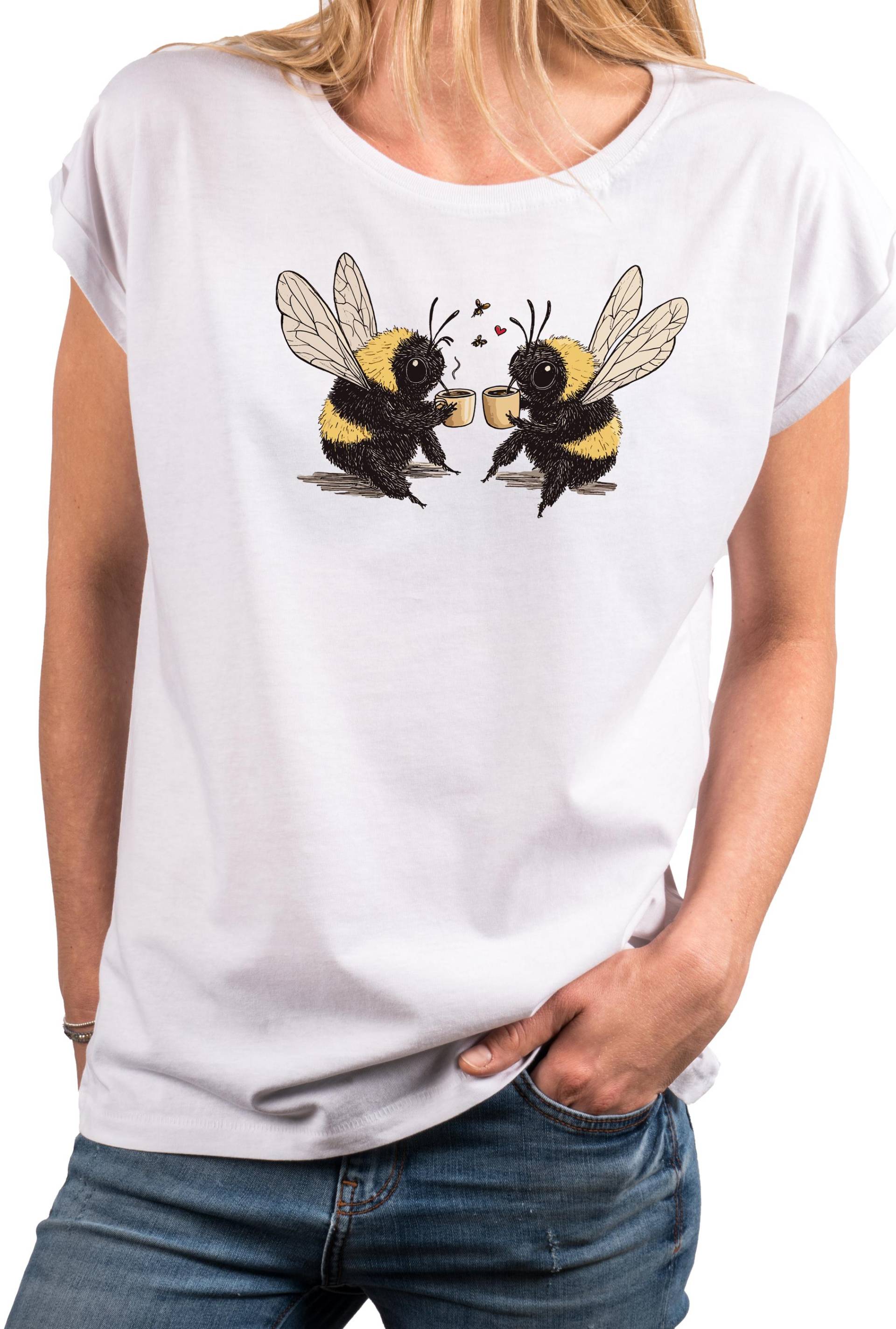 Damen T-Shirt Mit Hummel Tiermotiv Und Kaffee Spruch - Lustiges Sommer Shirt Aus Baumwolle, Oversize, Kurzarm, Große Größen Xs 5Xl von MakayaShirts