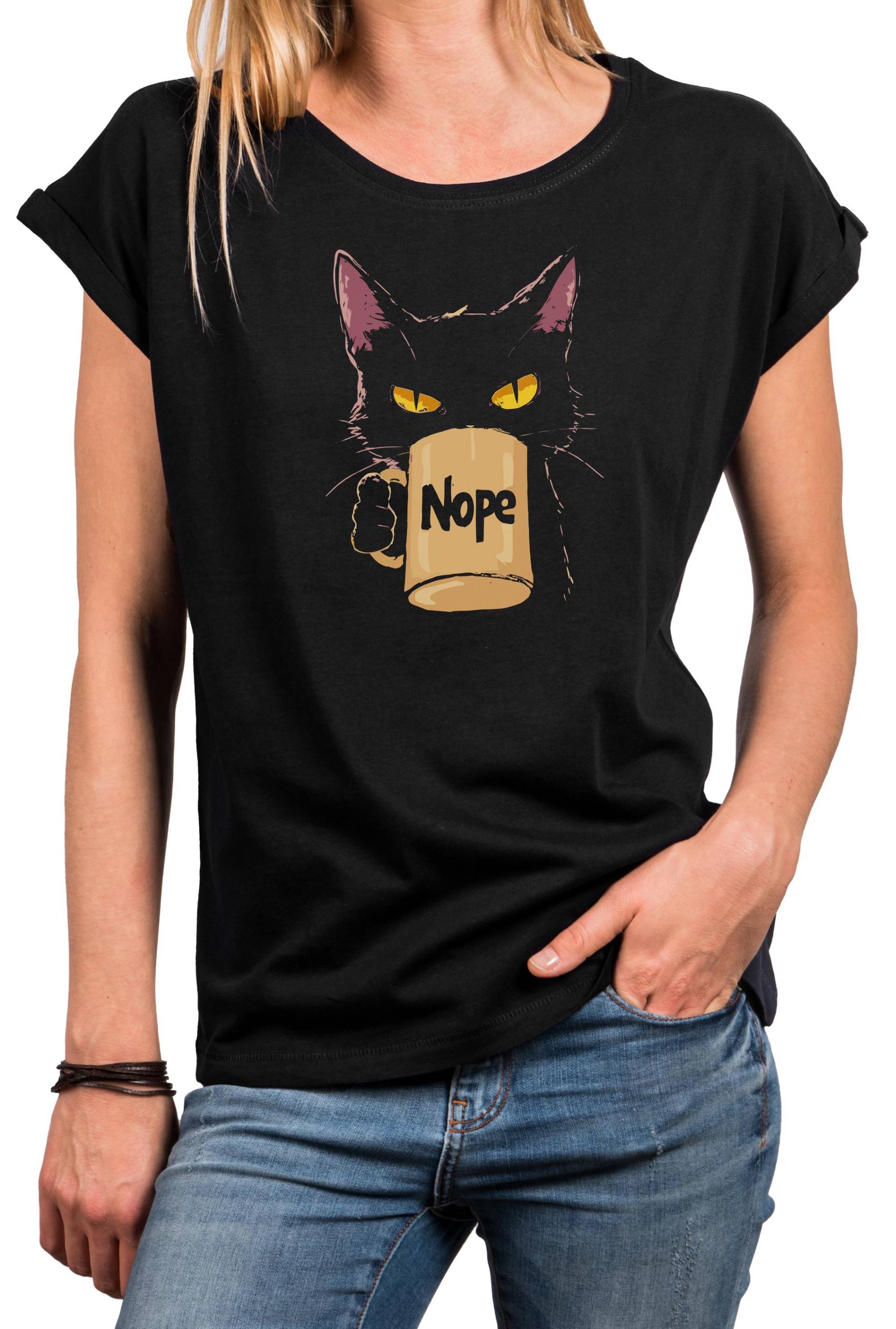 Damen T-Shirt Mit Katze Und Kaffeetasse - Lustiges Katzenshirt Nope Spruch Fürs Büro Geschenk Für Katzenfreunde & Frauen Xs 5Xl von MakayaShirts