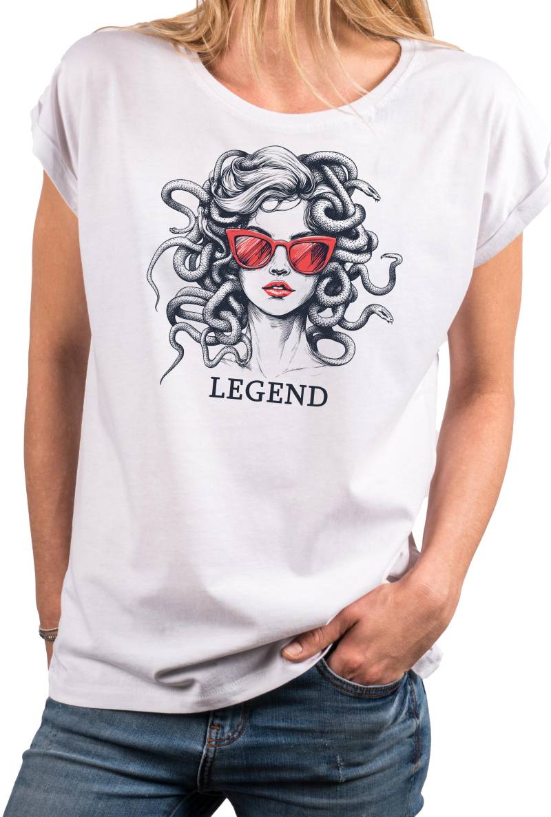 Damen T-Shirt Mit Medusa Frauenkopf - Cooles Kurzarm Shirt Schlangenhaar Print & Sonnenbrille Weiß, Rosa Oder Hellgrau, Xs 5Xl von MakayaShirts