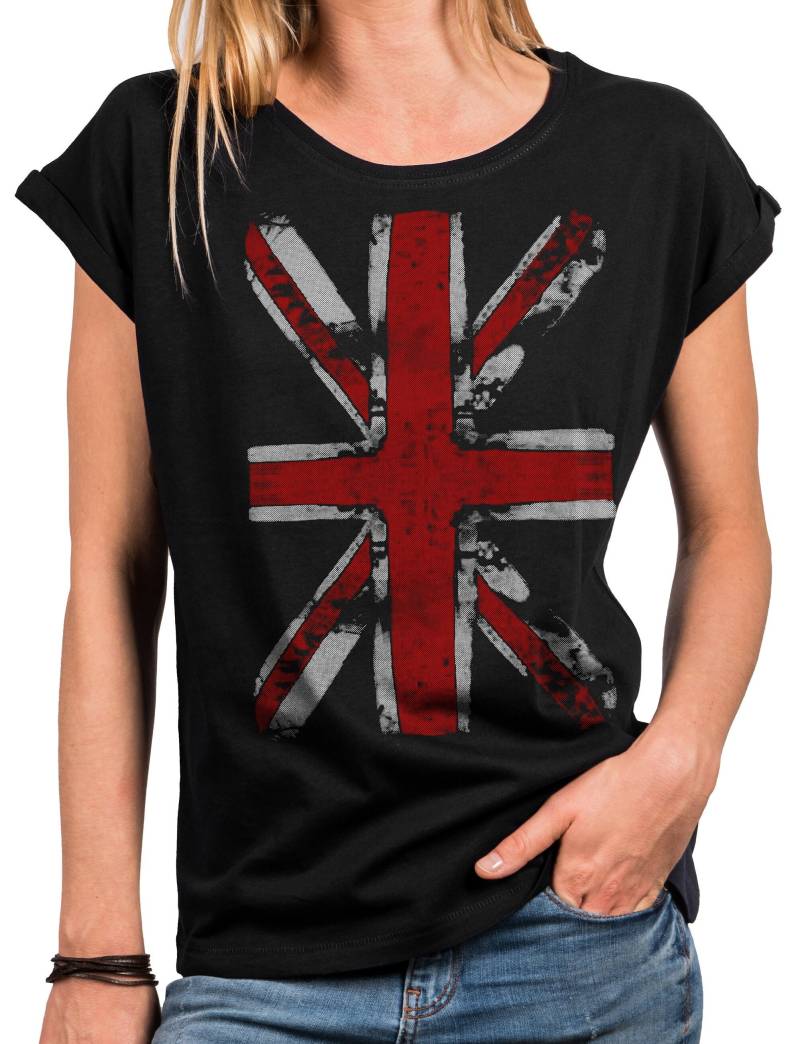 Damenshirt Union Jack Flagge Große Größen Schwarz Grau Blau von MakayaShirts