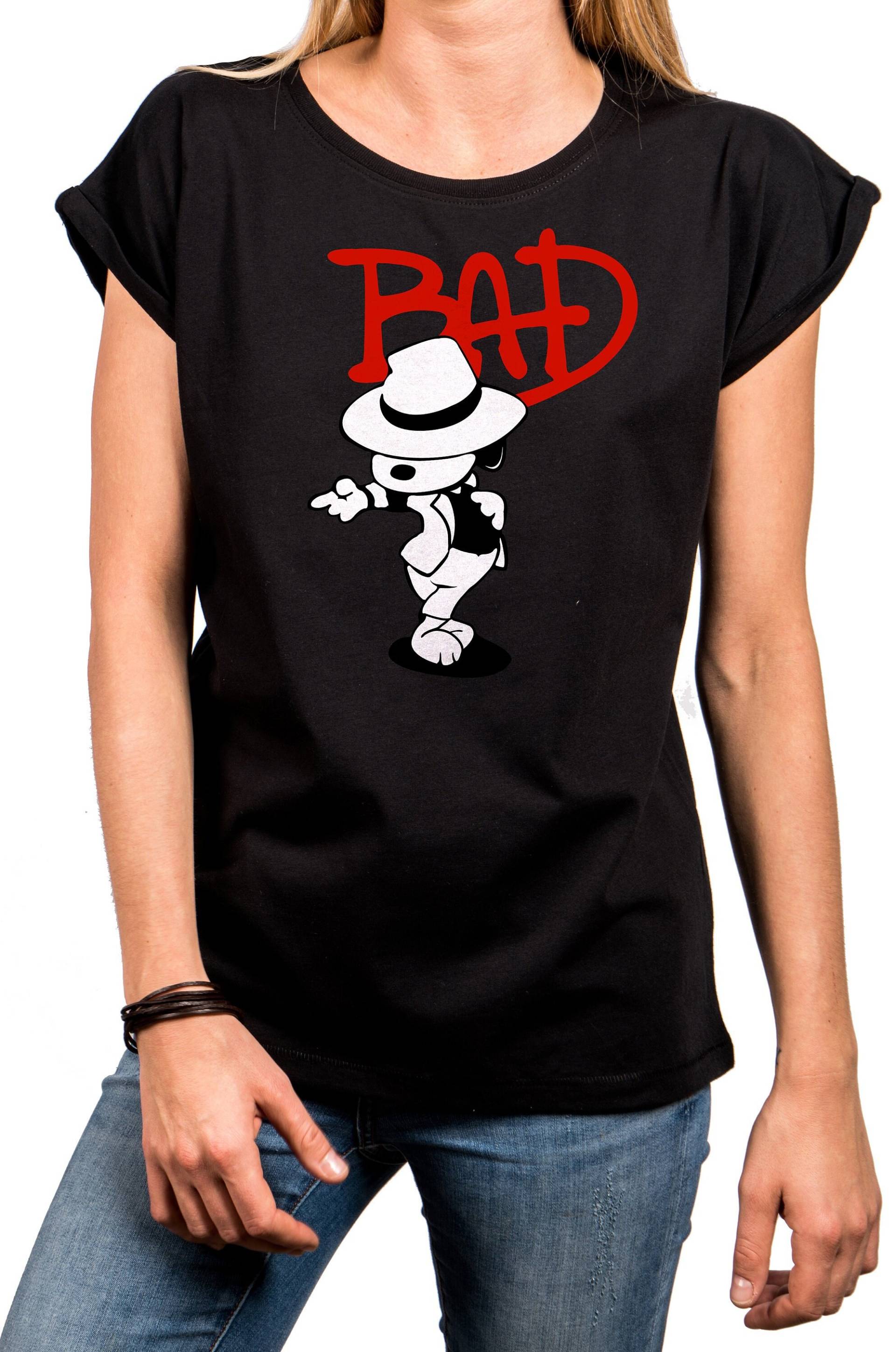 Lustiges Damen T-Shirt Mit Aufdruck, Hund Hut, Bad Dog Jackson, Locker Geschnitten, Schwarz, Gr. Xs Bis 5Xl von MakayaShirts