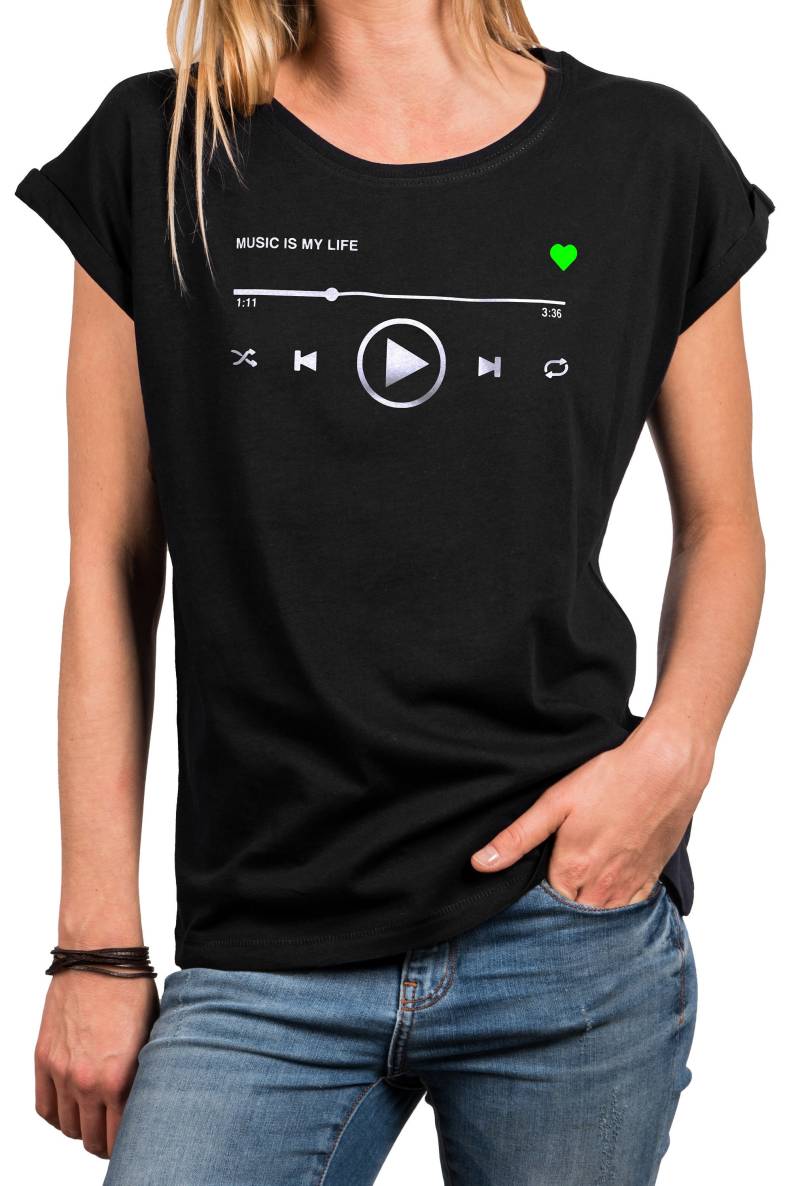 Musik Shirt Damen Spruch Music Is My Life Playlist Sommer Kurzarm Top Große Größen Tunika Damenshirt Bandshirt Band Motiv Baumwolle von MakayaShirts