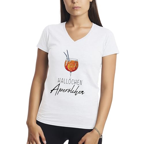 Aperol Team Lovers Hallochen Aperolchen Damen V-Ausschnitt Weißes T-Shirt Size L von Makdi