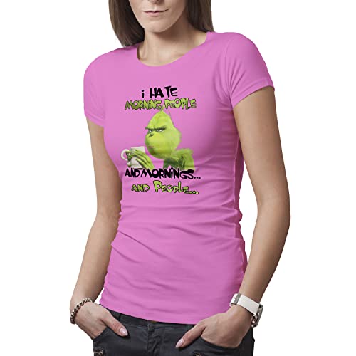 I Hate Morning People and Mornings and People Grinch and Coffee Lover Damen Rose T-Shirt Size S von Makdi