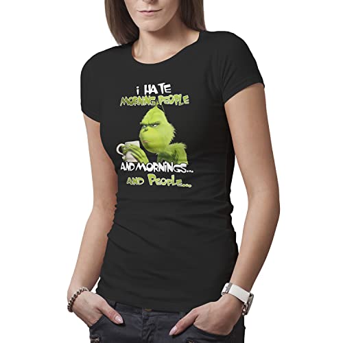 I Hate Morning People and Mornings and People Grinch and Coffee Lover Damen Schwarz T-Shirt Size M I Hate Morning People and Mornings and People Grinch and Coffee Lover Damen Schwarz T-Shirt Size M von Makdi