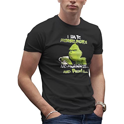 I Hate Morning People and Mornings and People Grinch and Coffee Lover Herren Schwarz T-Shirt Size S von Makdi