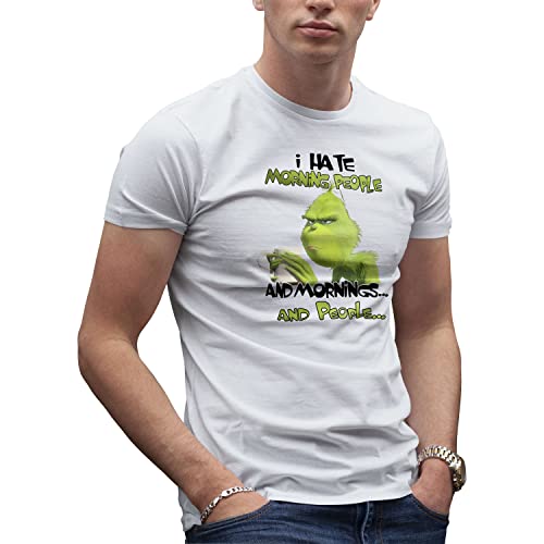 I Hate Morning People and Mornings and People Grinch and Coffee Lover Herren Weißes T-Shirt Size XL von Makdi