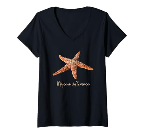 Damen Make a Difference The Starfish Story. Seestern, Lichttext T-Shirt mit V-Ausschnitt Damen Make a Difference The Starfish Story. Seestern, Lichttext T-Shirt mit V-Ausschnitt von Make A Difference Designs