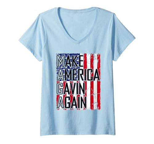Damen Make America Gavin Again Lustiger sarkastischer Spruch Zitat Meme T-Shirt mit V-Ausschnitt Damen Make America Gavin Again Lustiger sarkastischer Spruch Zitat Meme T-Shirt mit V-Ausschnitt von Make America Gavin Again Funny Sarcastic Saying