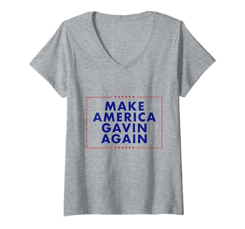 Damen Mach Amerika Gavin Wieder T-Shirt mit V-Ausschnitt Damen Mach Amerika Gavin Wieder T-Shirt mit V-Ausschnitt von Make America Gavin Again Vibes