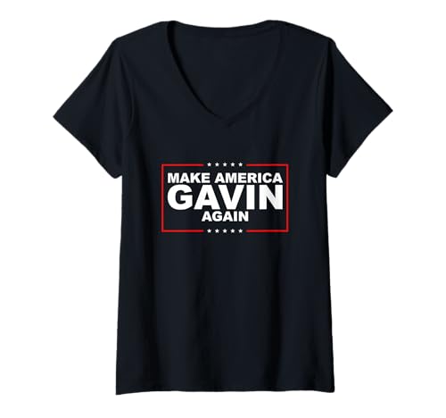 Damen Make America Gavin Again T-Shirt mit V-Ausschnitt Damen Make America Gavin Again T-Shirt mit V-Ausschnitt von Make America Gavin Again