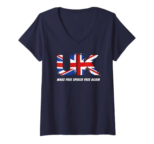 Damen Make Free Speech Free Again: UK Flag Conservative T-Shirt mit V-Ausschnitt Damen Make Free Speech Free Again: UK Flag Conservative T-Shirt mit V-Ausschnitt von Make Free Speech Free Again UK