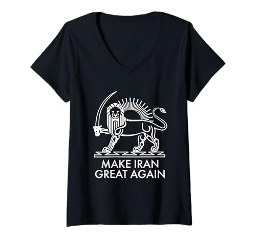 Damen Make Iran Great Again Persischer Löwe und Sonne Shiro Khorshid T-Shirt mit V-Ausschnitt von Make Iran Great Again Persian Pride Shiro Khorshid