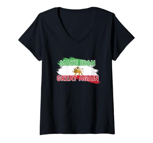 Damen Make Iran Great Again Persischer Löwe und Sonne Shiro Khorshid T-Shirt mit V-Ausschnitt Damen Make Iran Great Again Persischer Löwe und Sonne Shiro Khorshid T-Shirt mit V-Ausschnitt von Make Iran Great Again Persian Pride Shiro Khorshid