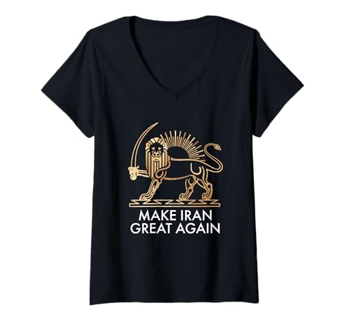 Damen Make Iran Great Again Persischer Löwe und Sonne Shiro Khorshid T-Shirt mit V-Ausschnitt Damen Make Iran Great Again Persischer Löwe und Sonne Shiro Khorshid T-Shirt mit V-Ausschnitt von Make Iran Great Again Persian Pride Shiro Khorshid