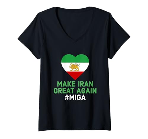 Damen Make Iran Great Again Persischer Löwe und Sonne Shiro Khorshid T-Shirt mit V-Ausschnitt von Make Iran Great Again Persian Pride Shiro Khorshid
