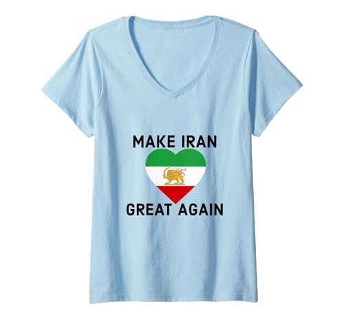 Damen Make Iran Great Again Persischer Löwe und Sonne Shiro Khorshid T-Shirt mit V-Ausschnitt von Make Iran Great Again Persian Pride Shiro Khorshid