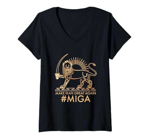Damen Make Iran Great Again Persischer Löwe und Sonne Shiro Khorshid T-Shirt mit V-Ausschnitt Damen Make Iran Great Again Persischer Löwe und Sonne Shiro Khorshid T-Shirt mit V-Ausschnitt von Make Iran Great Again Persian Pride Shiro Khorshid