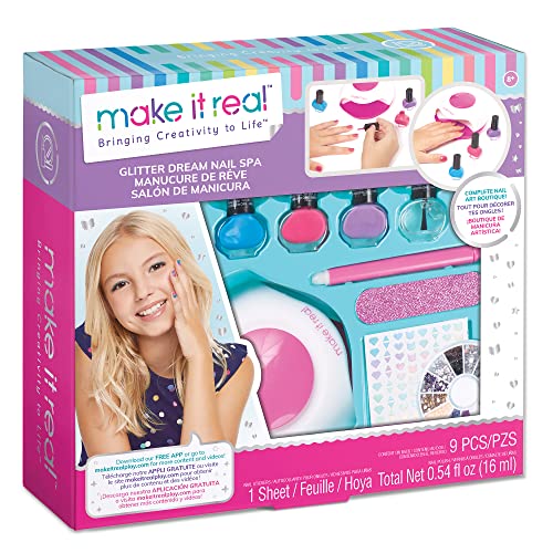 Make It Real Dream DIY Glitzer-Maniküre Nagellackset – Komplettes Spa-Erlebnis mit Lack, Stickern und Trockner! – Geschenke für Mädchen von Make It Real