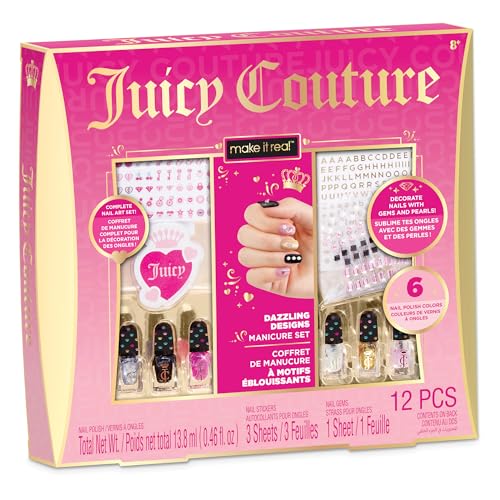 Make It Real Juicy Couture Dazzling Designs Kinder-Maniküre-Set – Nagelkunst-Set für Mädchen mit Nagelsteinen und Aufkleberbögen, 6 Nagellackfarben – komplettes Maniküre-Set für kreatives Styling, ab von Make It Real