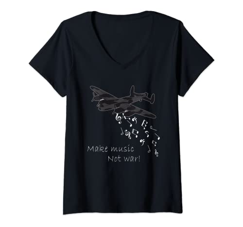Damen Make Music Not War Flugzeug Noten Liebe Frieden Pacifist T-Shirt mit V-Ausschnitt Damen Make Music Not War Flugzeug Noten Liebe Frieden Pacifist T-Shirt mit V-Ausschnitt von Make Music Not War Pacifist Anti Krieg Frieden