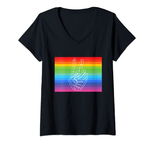 Damen Regenbogen Flagge - Peace Zeichen - Friedenszeichen T-Shirt mit V-Ausschnitt von Make Peace Not War Original