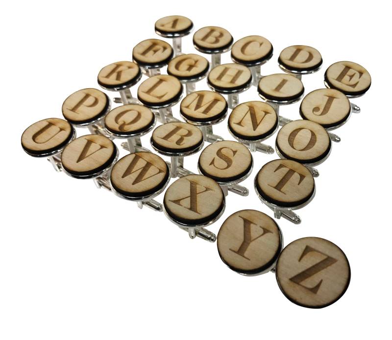 Personalisierte Holz Alphabet Initial Circle Manschettenknöpfe Jeden Buchstaben - 024 von MakeItPersonalCoShop