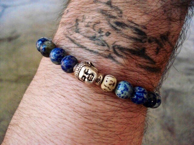 Lapis Lazuli Buddha Armband Lotus Samenperle, Zen Mala von MakeMeSmileJewelry