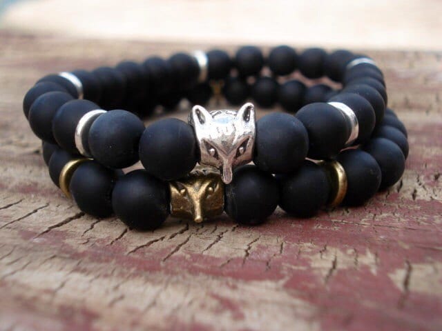 Schwarzer Onyx Fuchs Armband Tibetsilber Perlen Armband von MakeMeSmileJewelry