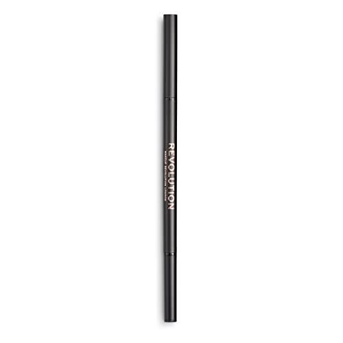 Makeup Revolution, Präziser Brauenstift, Augenbrauenstift mit zwei Enden und Spoolie-Pinsel, feine Spitze, dunkelbraun, 9 g von Makeup Revolution