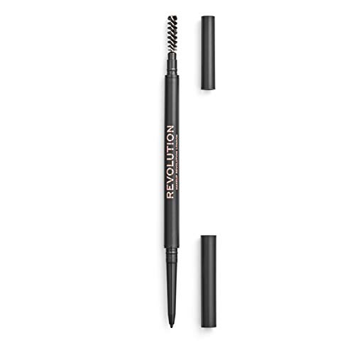 Makeup Revolution, Präziser Brauenstift, Augenbrauenstift mit zwei Enden und Spoolie-Pinsel, feine Spitze, mittelbraun, 9 g von Makeup Revolution