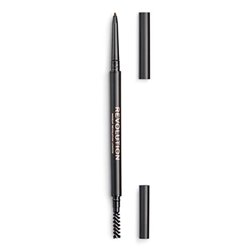 Makeup Revolution, Präziser Brauenstift, Augenbrauenstift mit zwei Enden und Spoolie-Pinsel, feine Spitze, mittelbraun, 9 g von Makeup Revolution