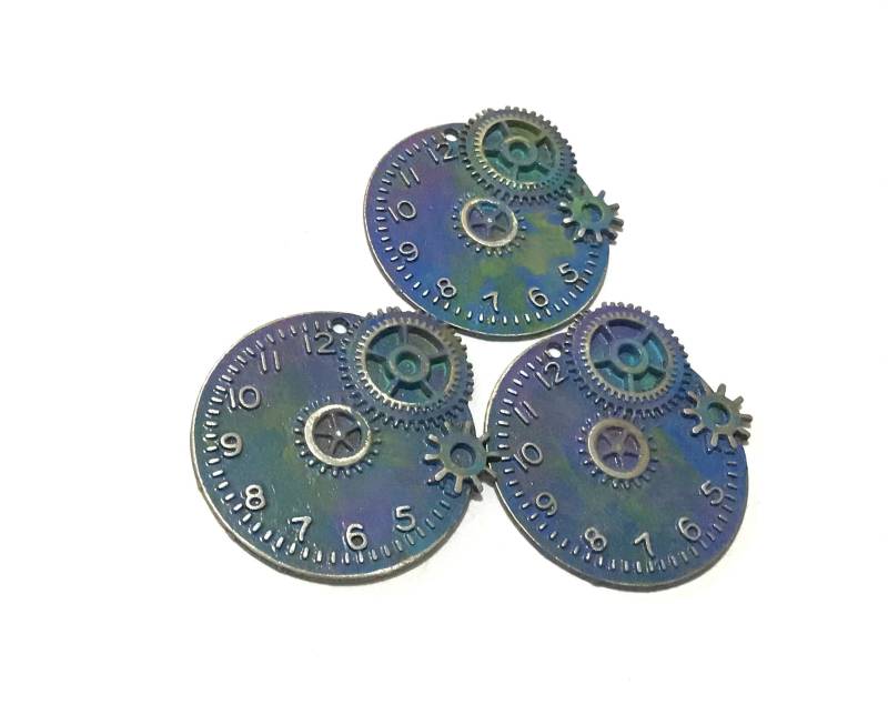Blaue Patina Uhr Gesicht Metall Anhänger, Große Steam Punk Anhänger Zubehör, Schmuckherstellung Messing Für Halsketten von MakeYourOwnShop