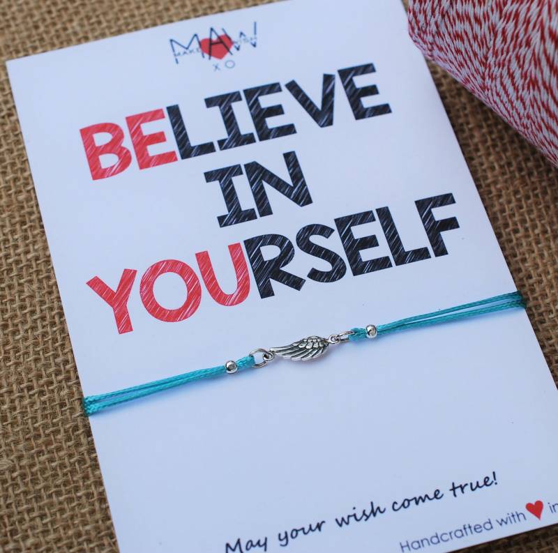 Bester Freund Geschenke Motivationsgeschenke Für Sie Freundschaftsarmband Glauben Sie An Sich Selbst Sind Sterling Silber Flügel Armband Geschenk von MakeaWishXO
