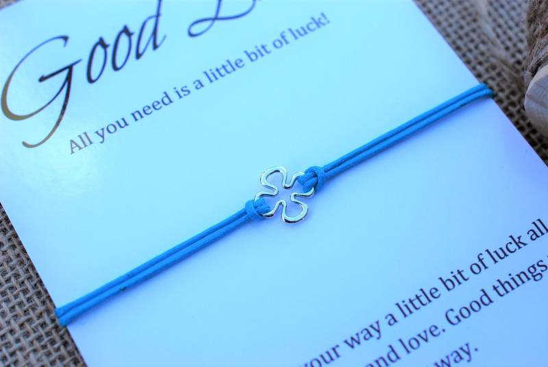 Good Luck Armband Sterling Silber Vier-Blätter-Klee Blumen Bettel Gewachste Schnur St Patirck's Wunsch von MakeaWishXO