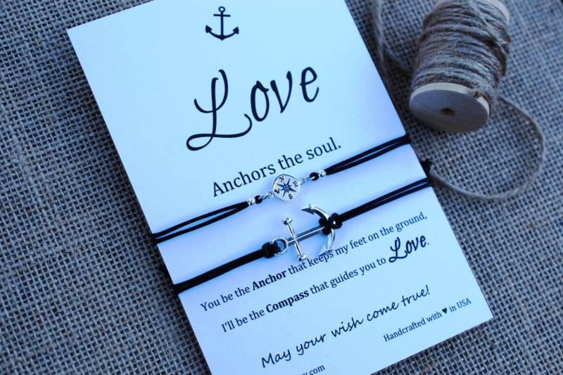 Paare Armbänder Geschenk Personalisiertes Für Ihn Sterling Silber Anker Armband Kompass Fern Beziehung Geschenke von MakeaWishXO