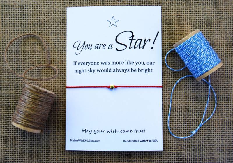 Wunsch-Armband Aus Sterlingsilber Stern Machen Eine Wunschkarte Stern-Charm Auf Seidenkordel Freundschafts-Armband Geschenk Für Freund von MakeaWishXO