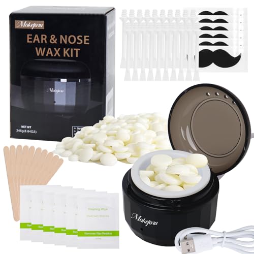 Nasenwachs-Kit, Mini-Wachswärmer für Augenbrauen-Ohr-Haarentfernung, Wachsset für Frauen und Männer, mit 100 g Perlen, 30 Applikatoren, 6 Nasenstäbchen, tragbares Wachs-Schmelzgerät für das Nasenwachs-Kit, Mini-Wachswärmer für Augenbrauen-Ohr-Haarentfernung, Wachsset für Frauen und Männer, mit 100 g Perlen, 30 Applikatoren, 6 Nasenstäbchen, tragbares Wachs-Schmelzgerät für das von Makeforu